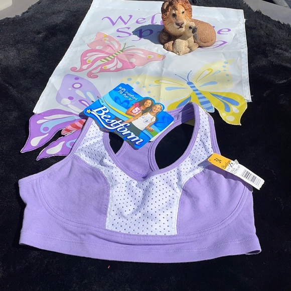 NWT Bestform Purple & White Soft Comfort Racer Back Sports Bra 34 Mesh Girls - Picture 2 of 8